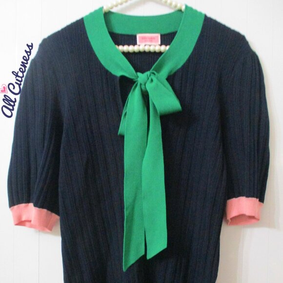 Kate Spade Navy Colorblock Short Sleeve Sweater Top Size L - Picture 9 of 10